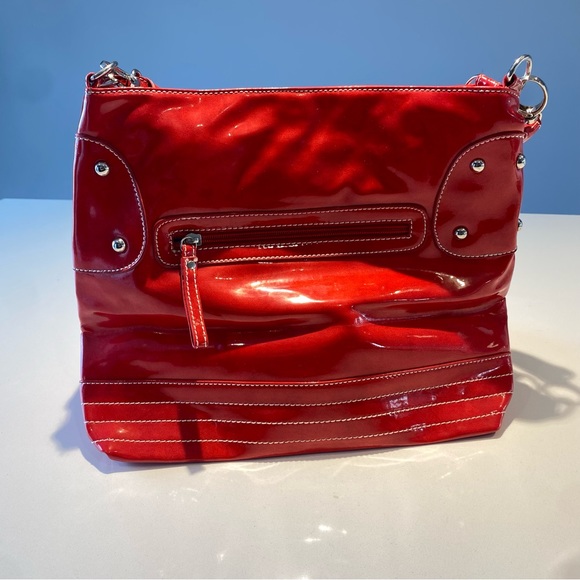 🛍️ 4 for 20$ / Vintage Peace Logo Rhinestone Glossy Faux Leather Handbag - Picture 5 of 16